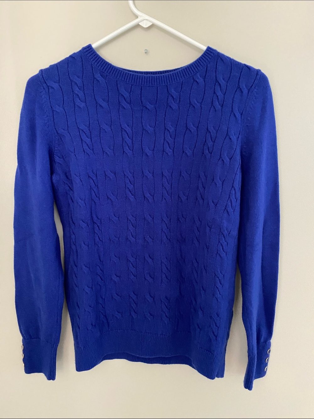 Talbots Cable Crewneck Sweater in Cobalt Blue